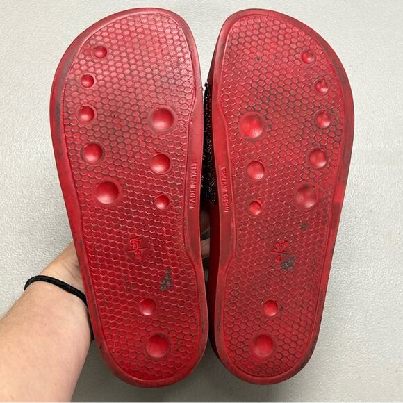 Valentino Red Slides Sparkle Metallic Logo Name Top Sandals Made in Italy Sz 37 - Picture 7 of 7